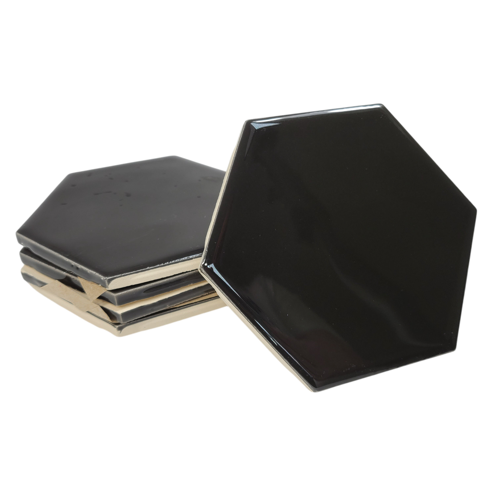 Black Ceramic Tile Hexagon Subway Vintage Mid Century Modern Rippled Beehive
