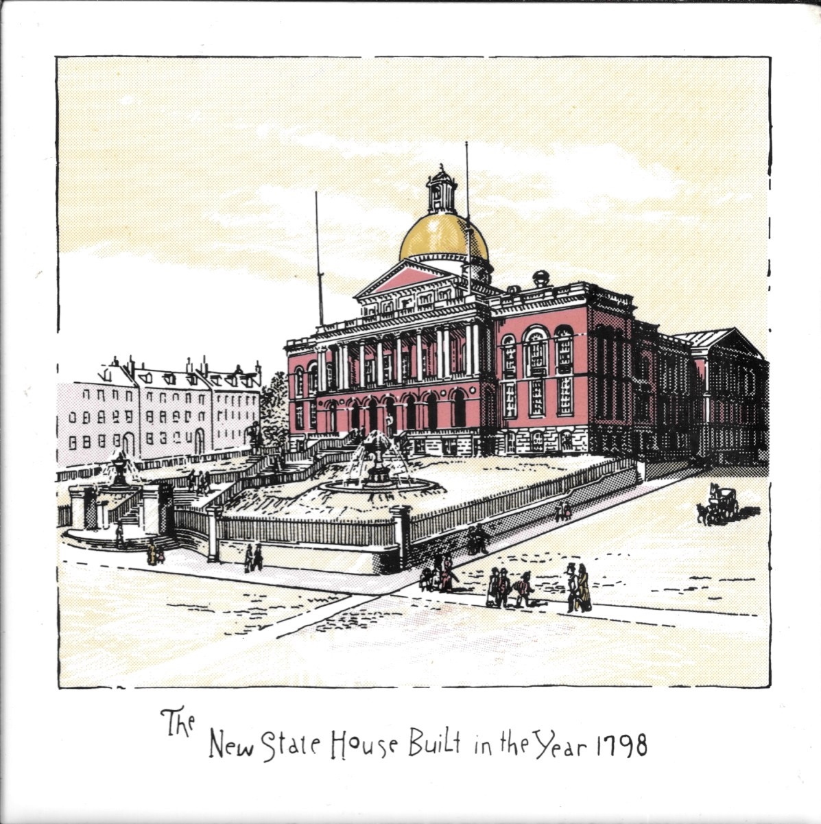 Glazed Boston New State House 1798 Historical Ceramic Tile Hot Plate Tile