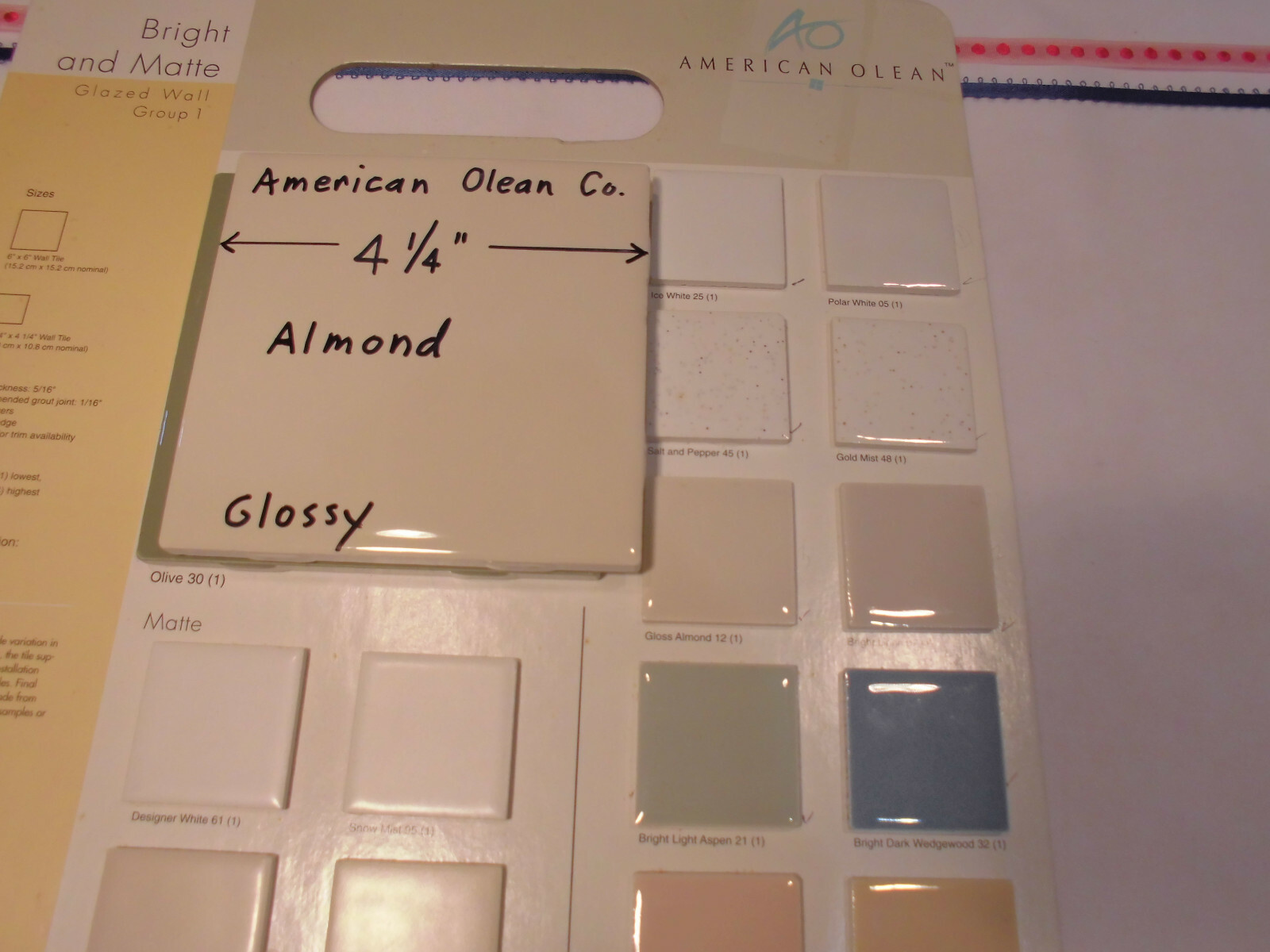 9 pcs. Glossy *Almond* 4-1/4″ Ceramic Tiles by American Olean Co. New Stock