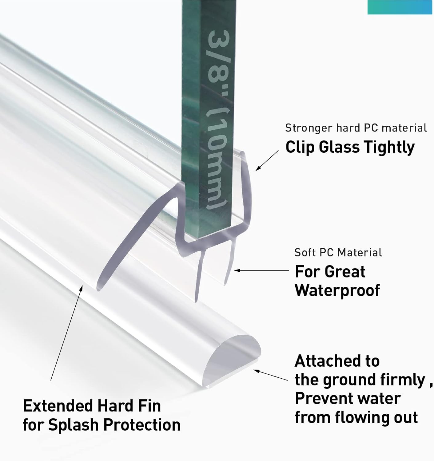 Shower Door Bottom Seal, 2 PCS 3/8″ x 36″ 2PCS Sweep-3/8, Clear
