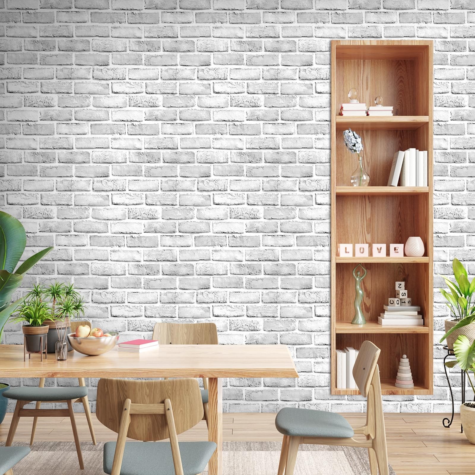 Shackcom Gray-White Brick Wallpaper 2 Rolls 17.5″ x 393″ Self-Adhesive Peel a…
