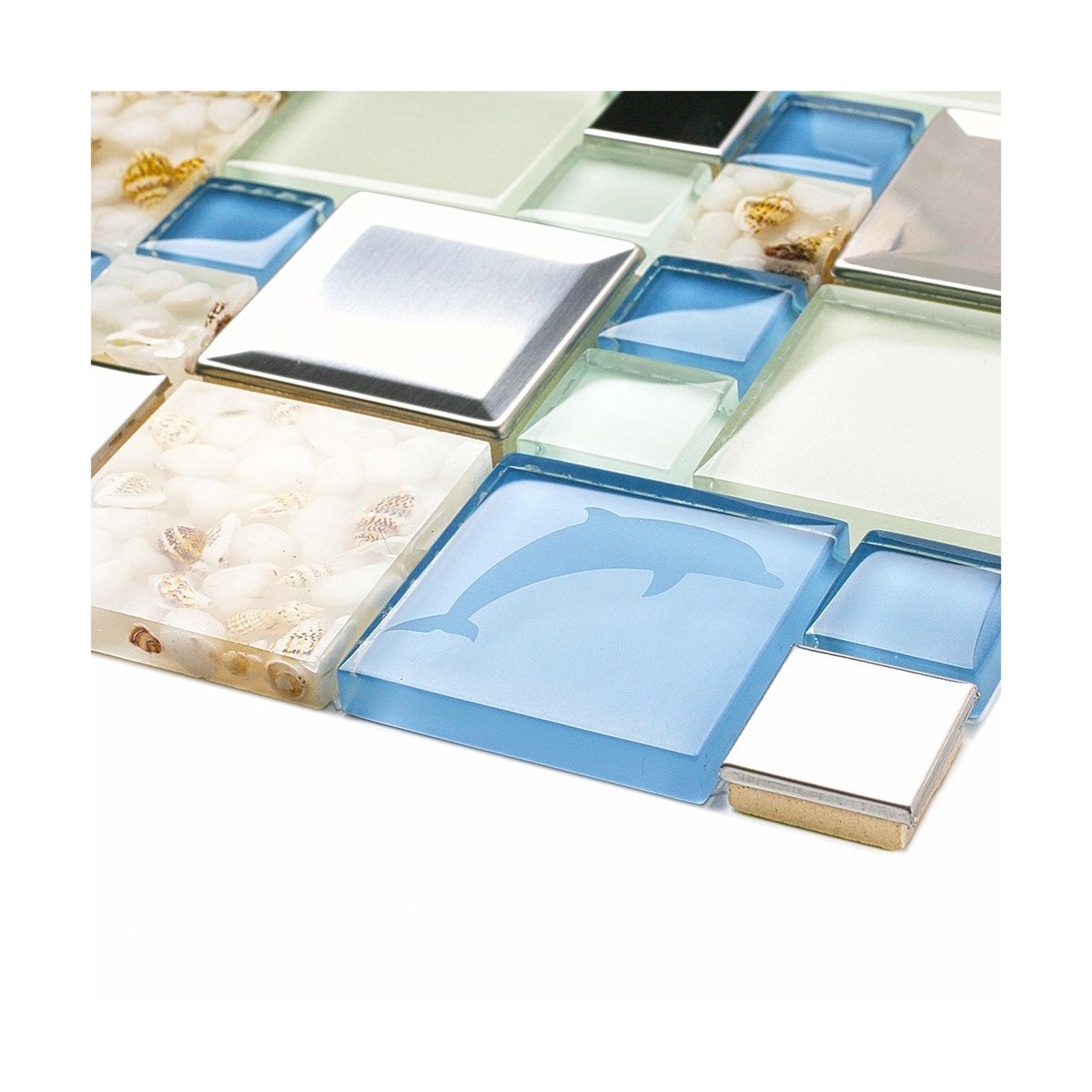 Blujellyfish Blue Sea Glass Tile Backsplash Beach Style Mosaic Tiles Real Sea…