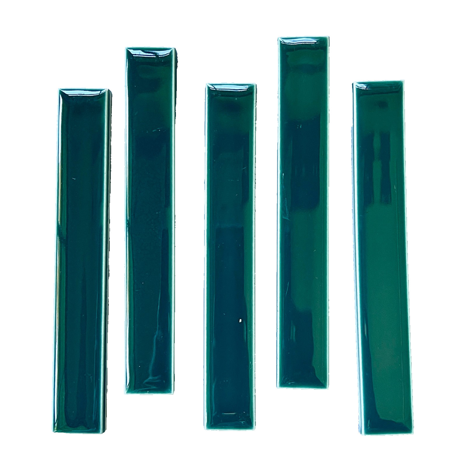 (5) Vtg Pratt Larson Green Gloss Ceramic Art Tiles 1×6 Bullnose Border Trim Lot