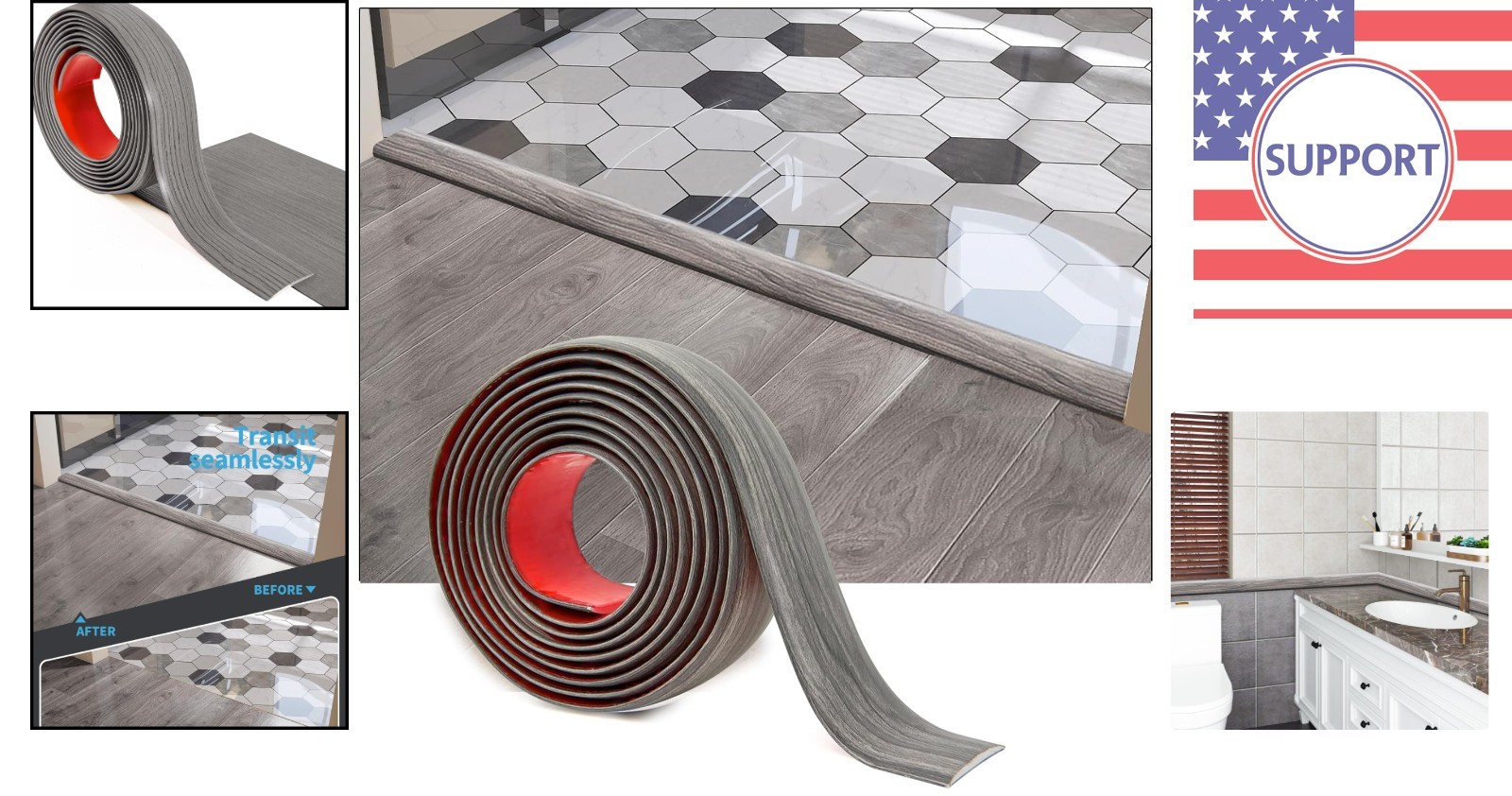 Multi-Surface Self-Adhesive Floor Transition Strip – 4FT Gray Vinyl Solution
