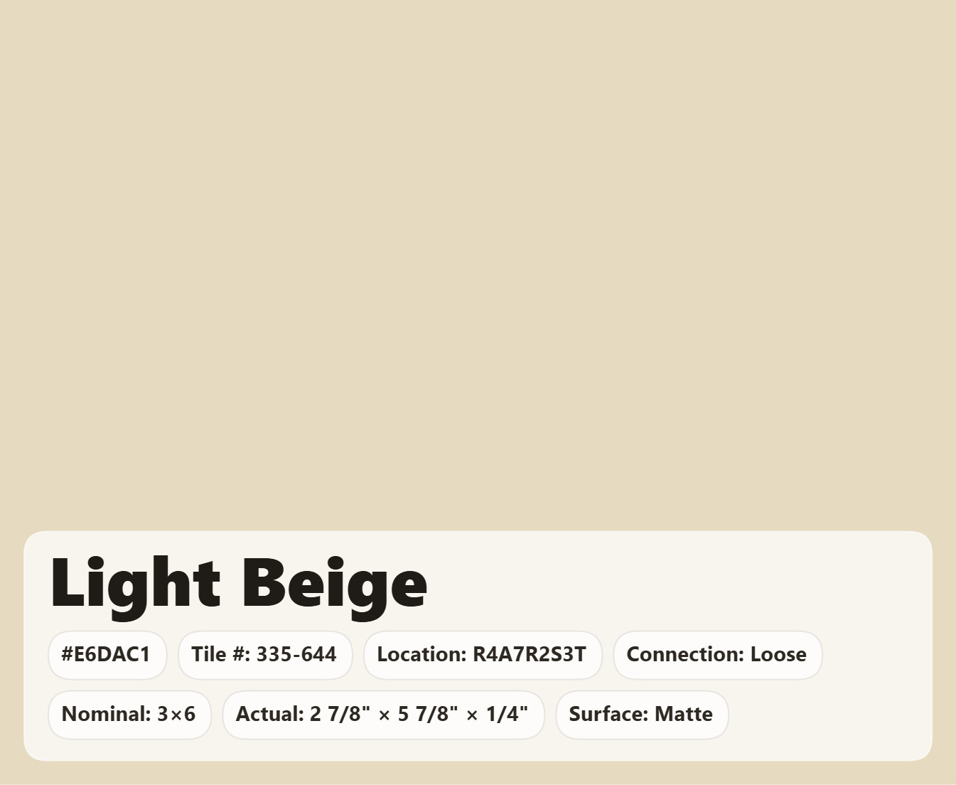 3×6 Tile Matte Light Beige Wall Remodel Ceramic C#335-644 Sample