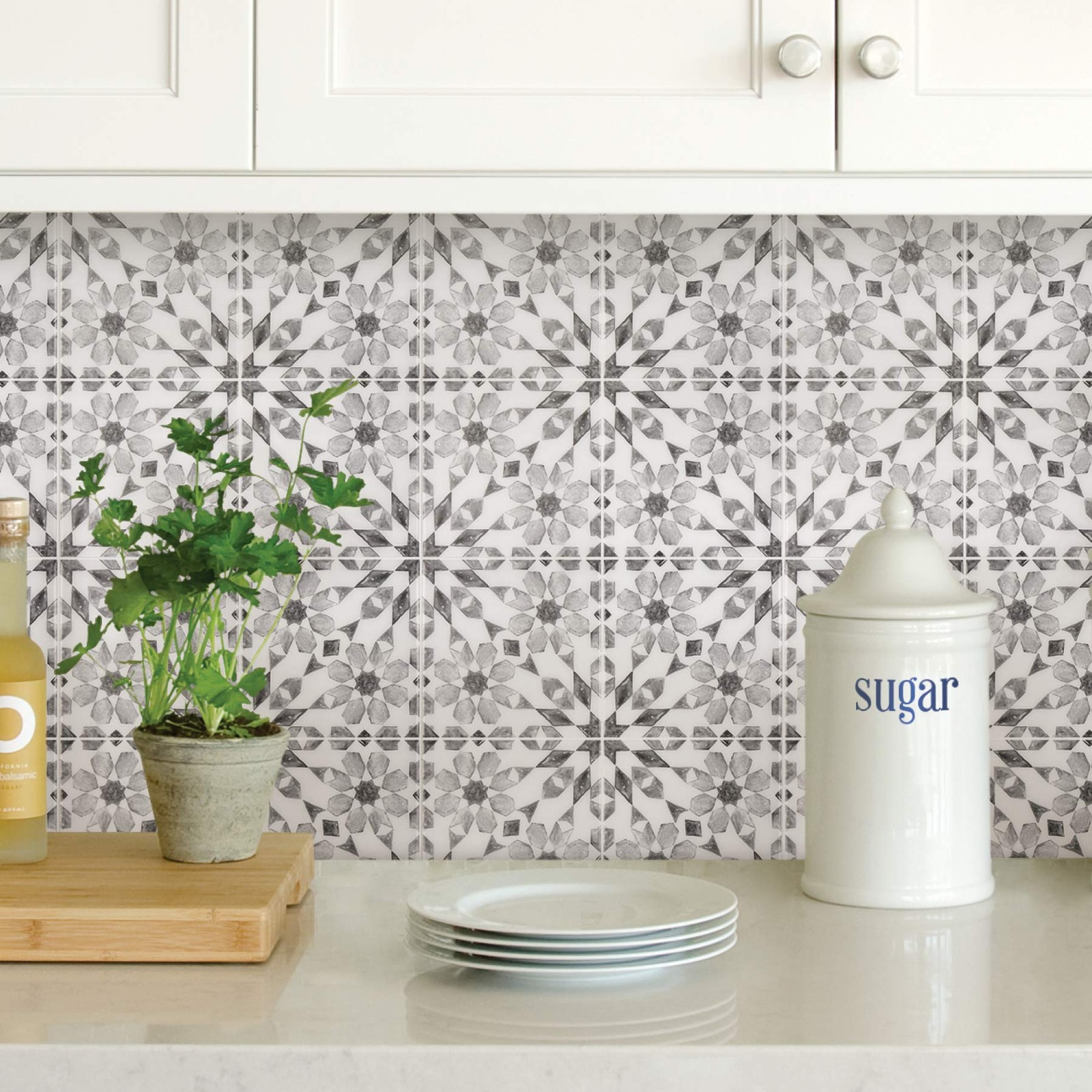 In Home NH2961 Catalan Peel & Stick Backsplash Tiles, Grey, 10 x 10 Inches