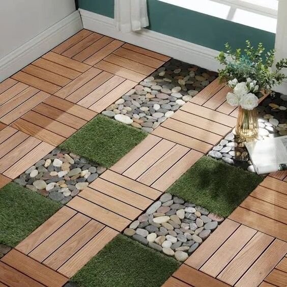 WPC Patio Tiles 22-Pack DIY Interlocking Decking 11.8″ Indoor Outdoor