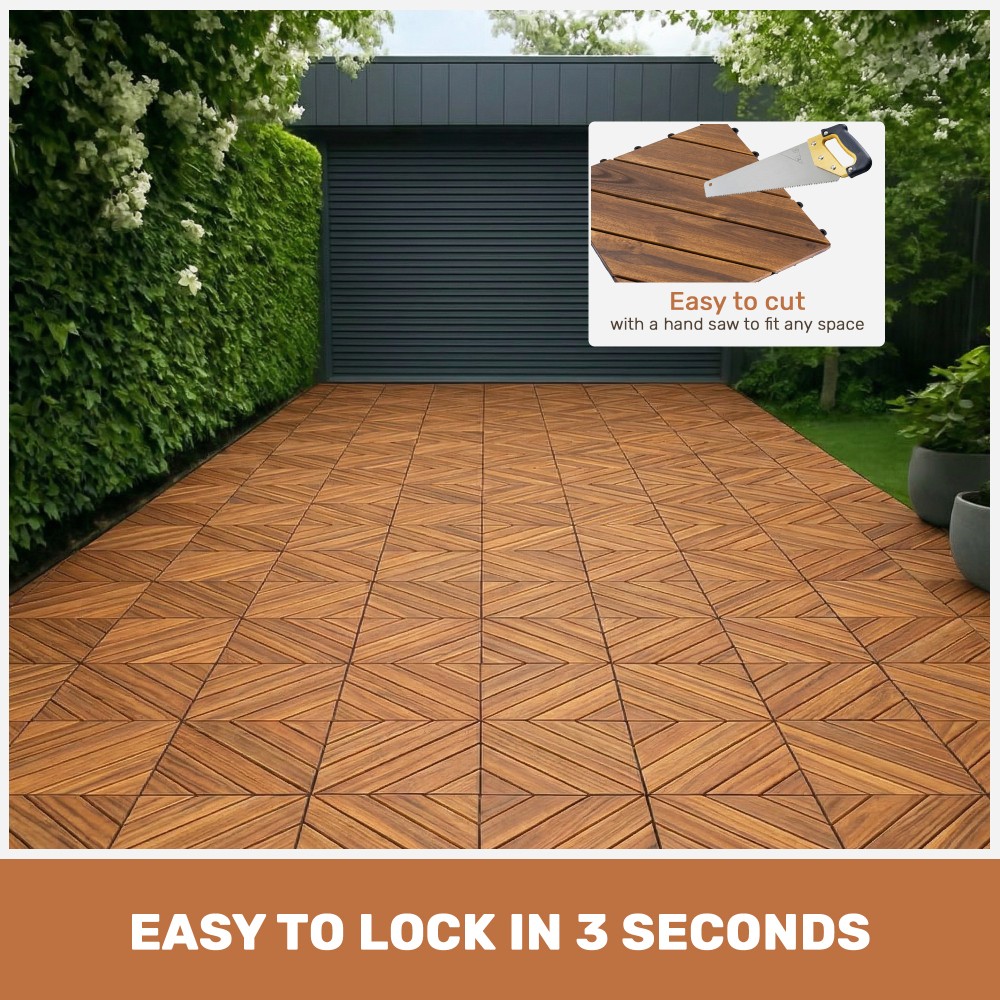 27 PCS Interlocking Deck Tile 12″ x 12″ Acacia Wood Patio Waterproof All-Weather