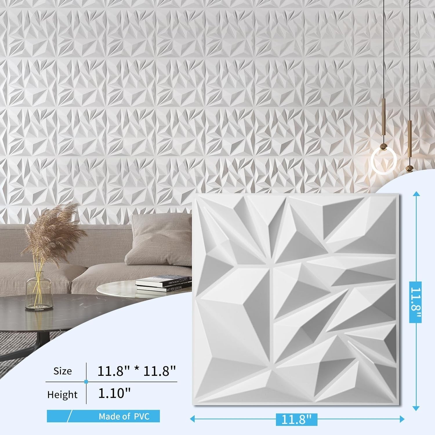 Paneles De Pared 3D Modernos Decoración Interior Diamante Para Sala Pack 33 NEW