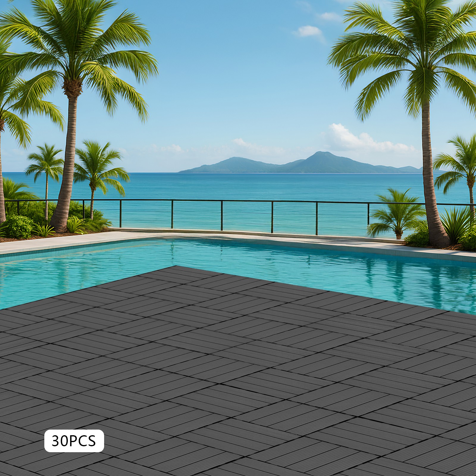 30pcs Deck Patio Tile Interlocking Plastic Flooring Pavers 11.81*11.81*0.79in