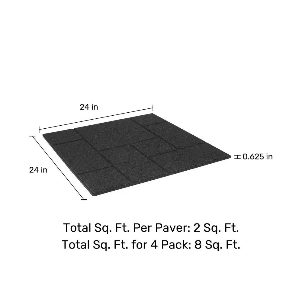 24 In. X 24 In. X 5/8 In. Black Dual-Sided Rubber Paver (4-Pack)