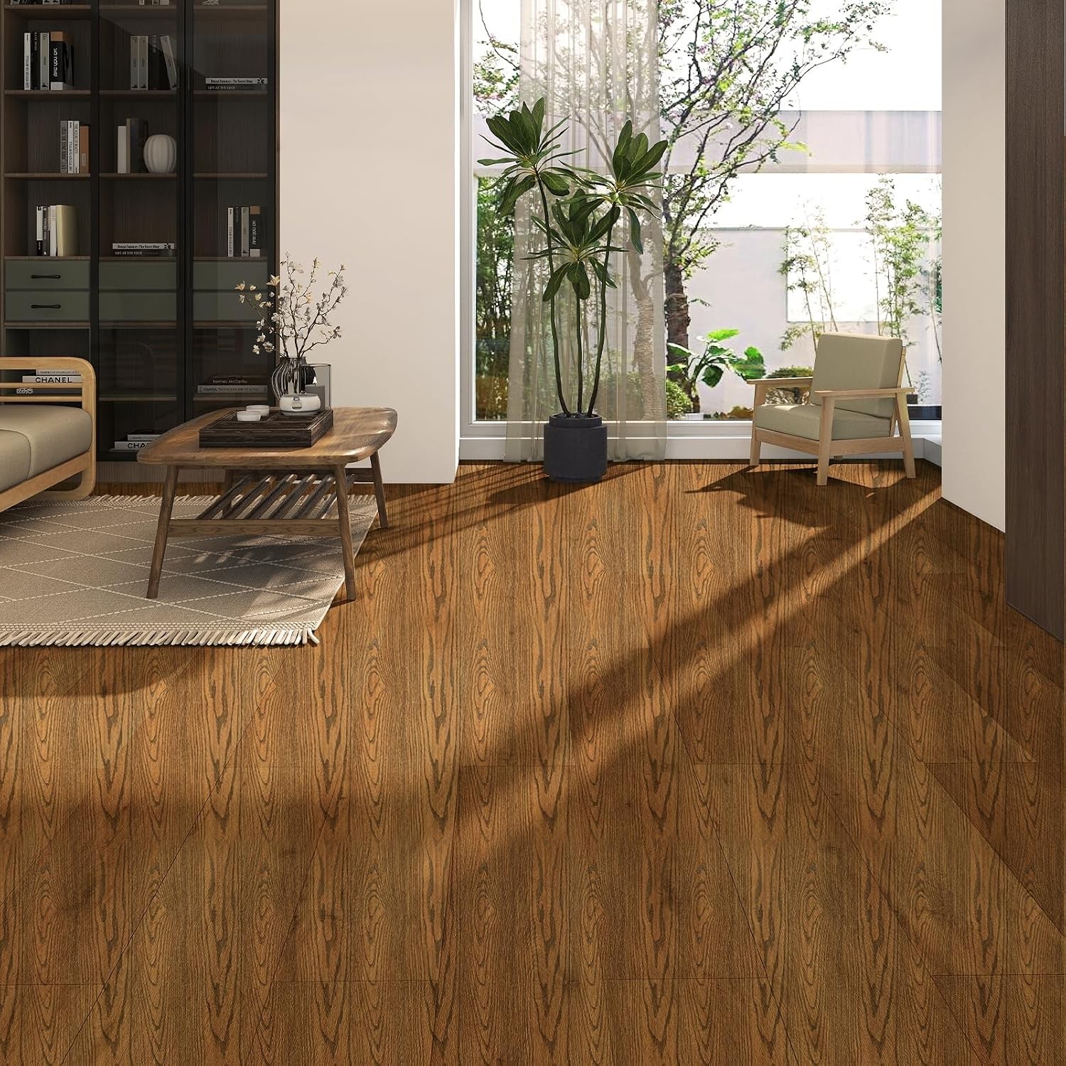Brown Wood Floor Tiles Roll Peel & Stick 2 Roll 15.7″x 118.11″, Thicken Self