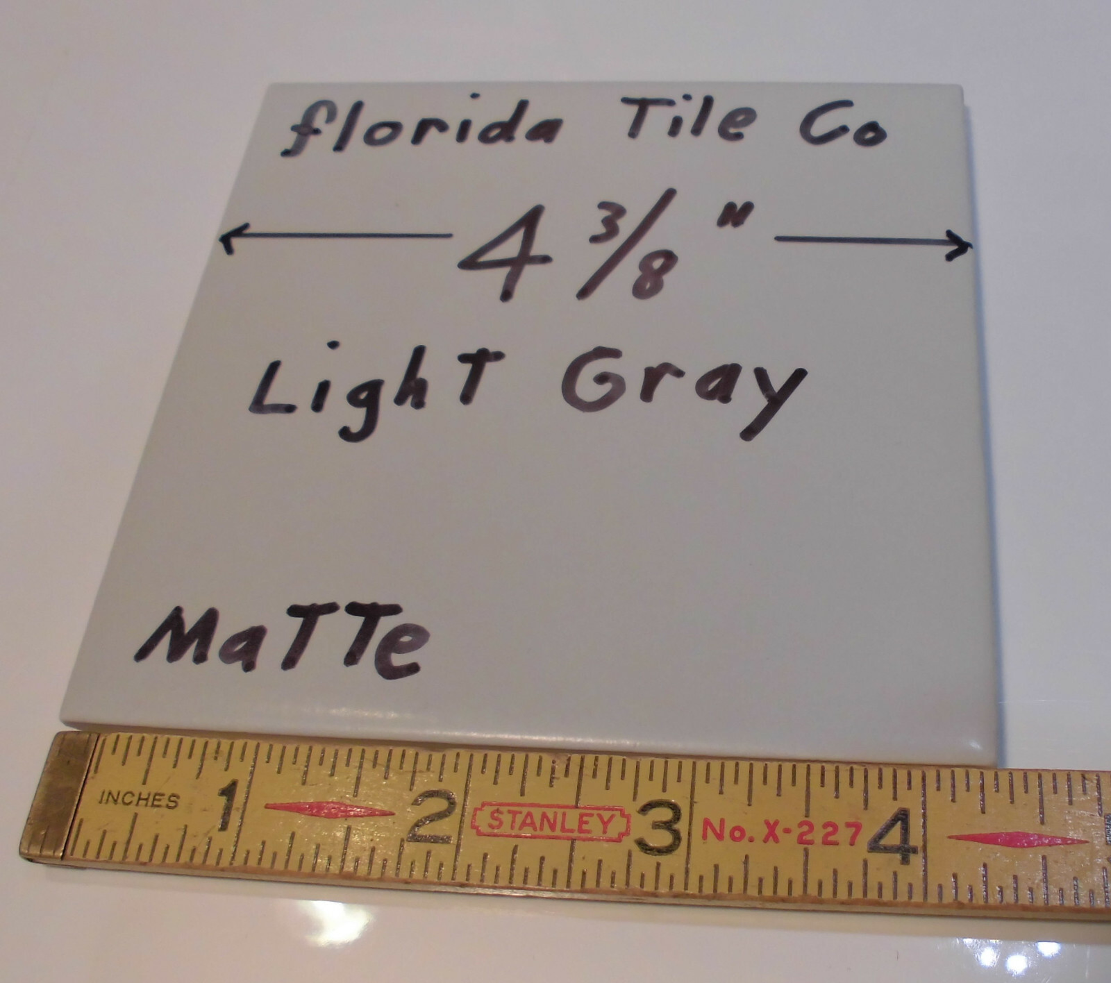 1 pc. *Light Gray* Matte Ceramic Tile 4-3/8″ by Florida Tile Co. NOS