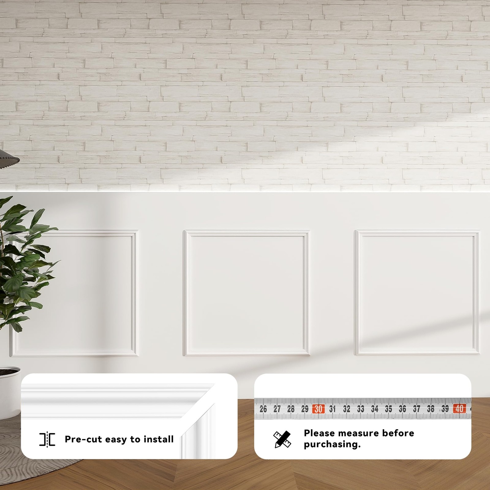 Peel and Stick Wall Molding Kit of 3 Frames,Premade Accent Wainscoting Panels…