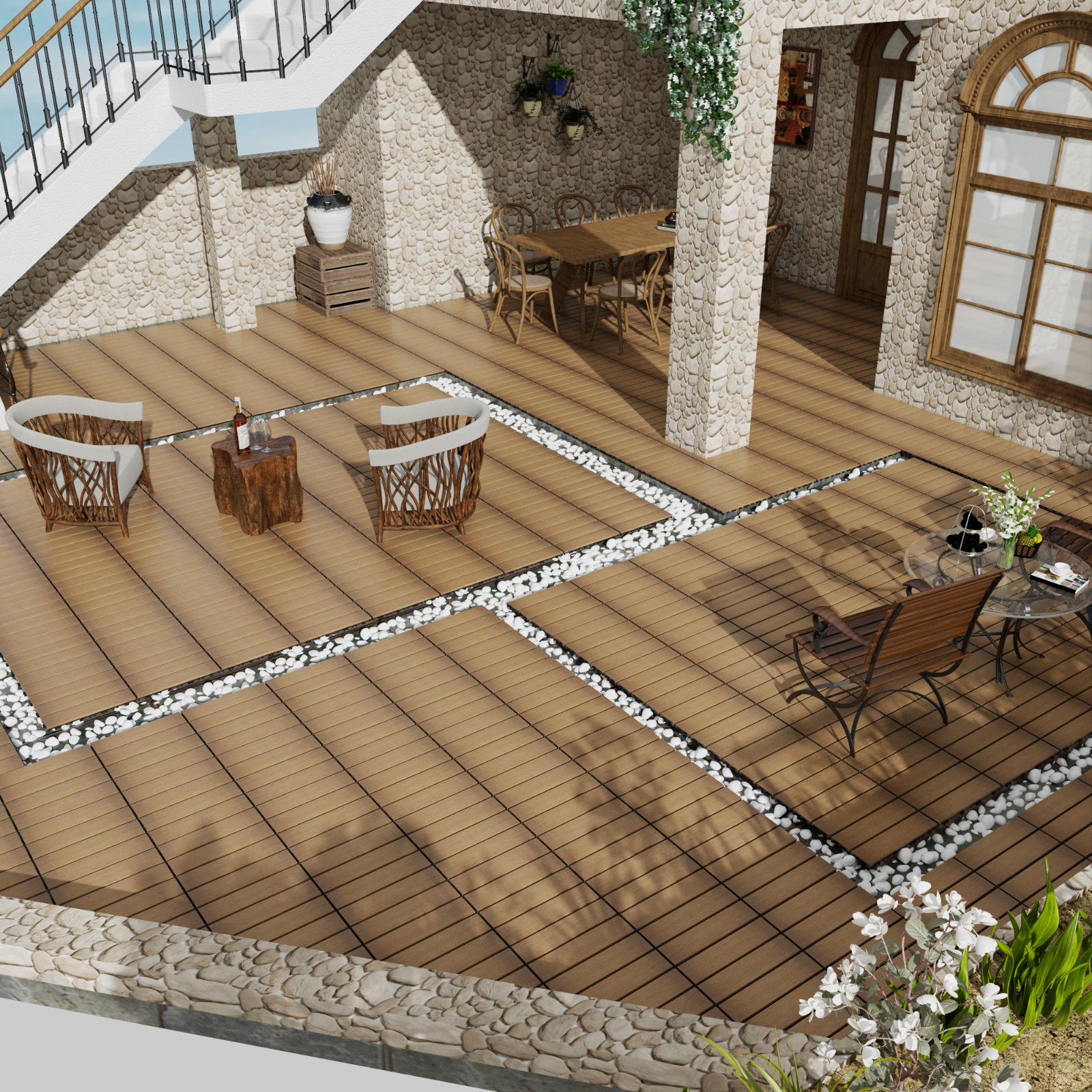 WPC Patio Tiles 22-Pack DIY Interlocking Decking 11.8″ Indoor Outdoor