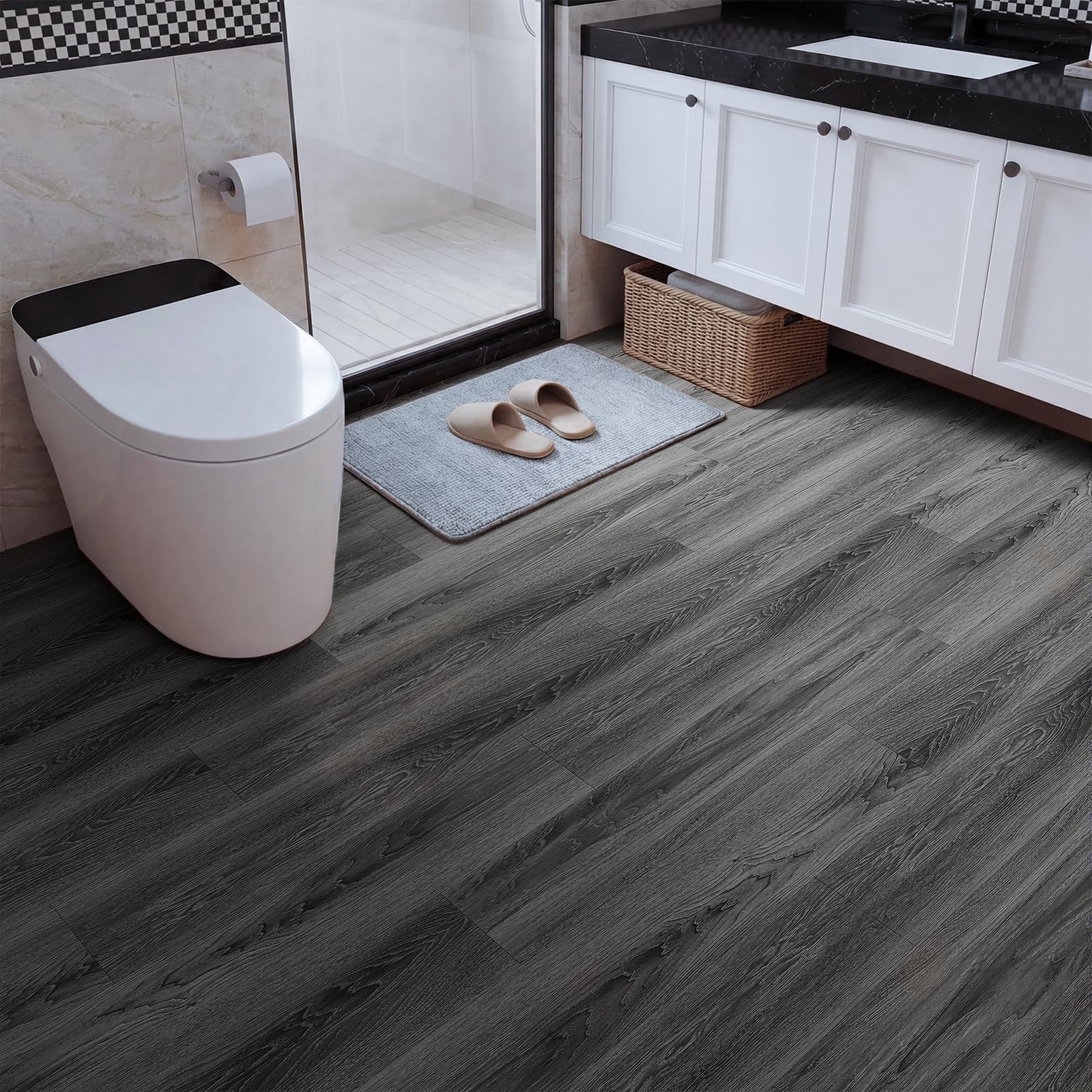 Peel and Stick Vinyl Flooring, 36-Pack 54 Sq.Ft Wood Grain Waterproof Rigid C…