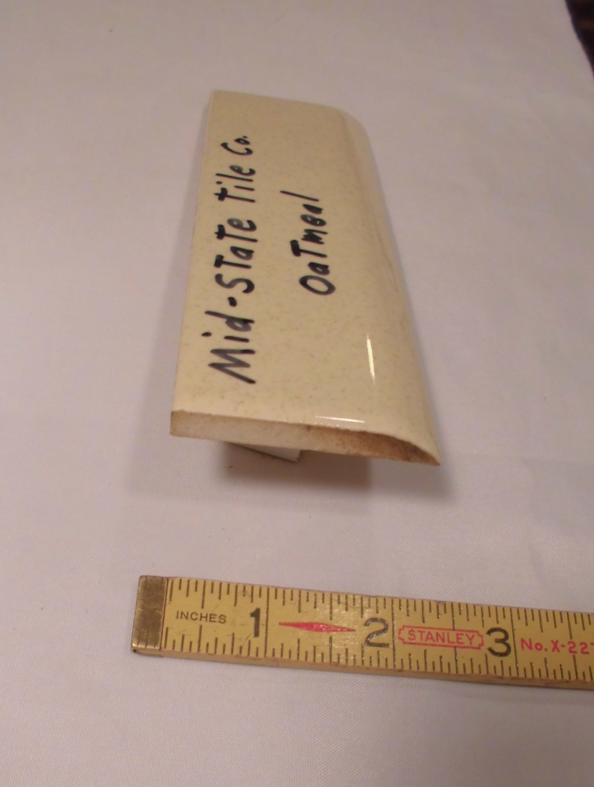 1 pc. Glossy *Oatmeal: 2” X 6-1/8” Bullnose Surface Ceramic Tile by MID-STATE