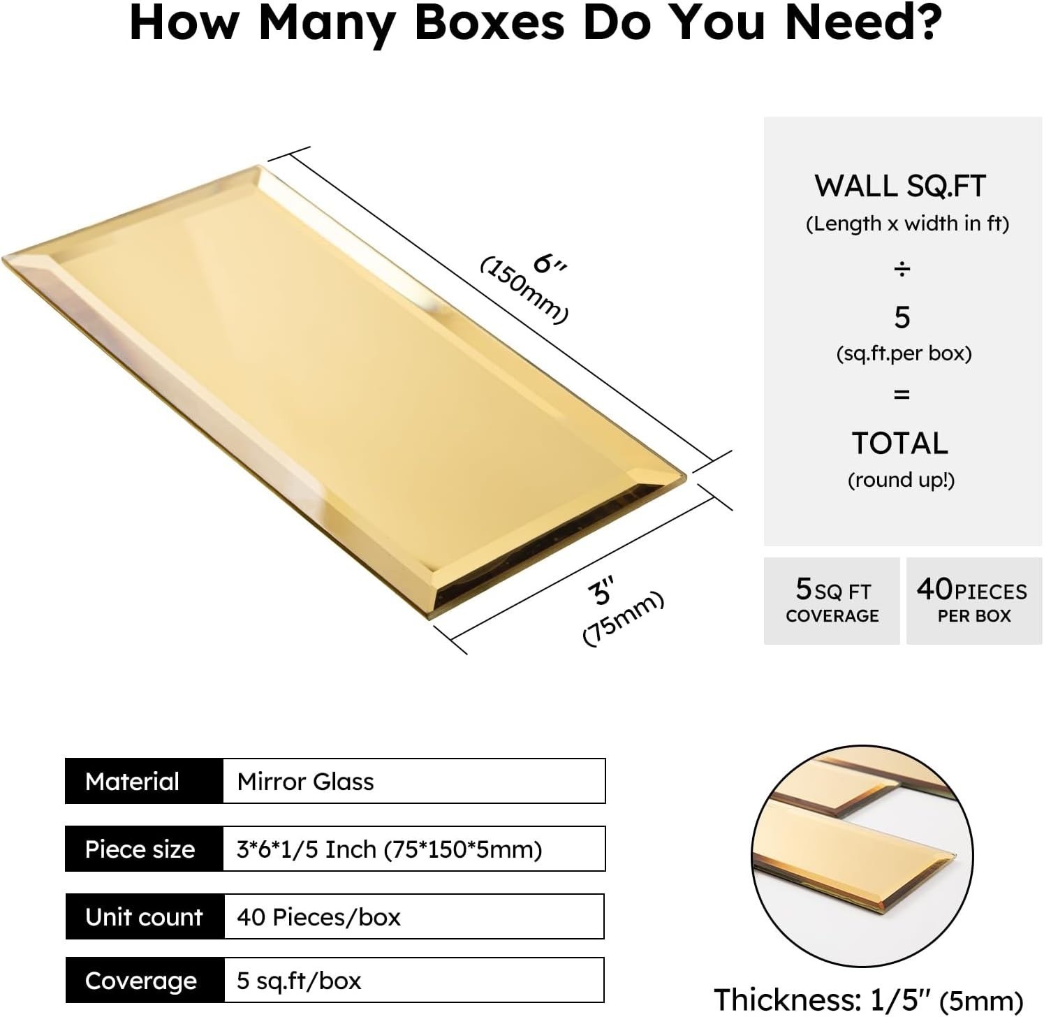 Elegant Peel and Stick Gold Beveled Mirror Backsplash – 3×6 Inch Subway Tiles^-