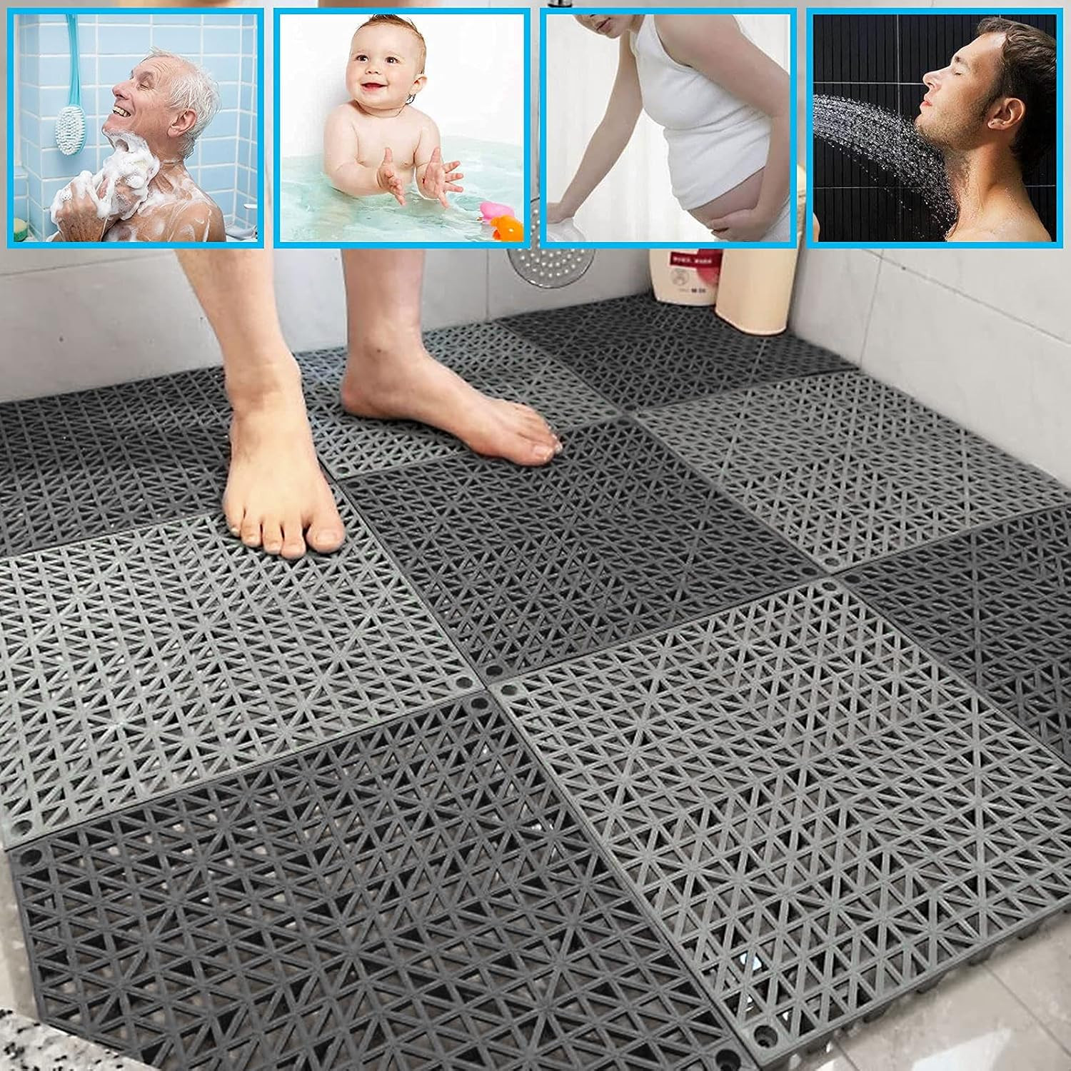 12 Pack 12″ X 12″ Interlocking Rubber Bathroom Flooring Tiles Non-Slip Splicing