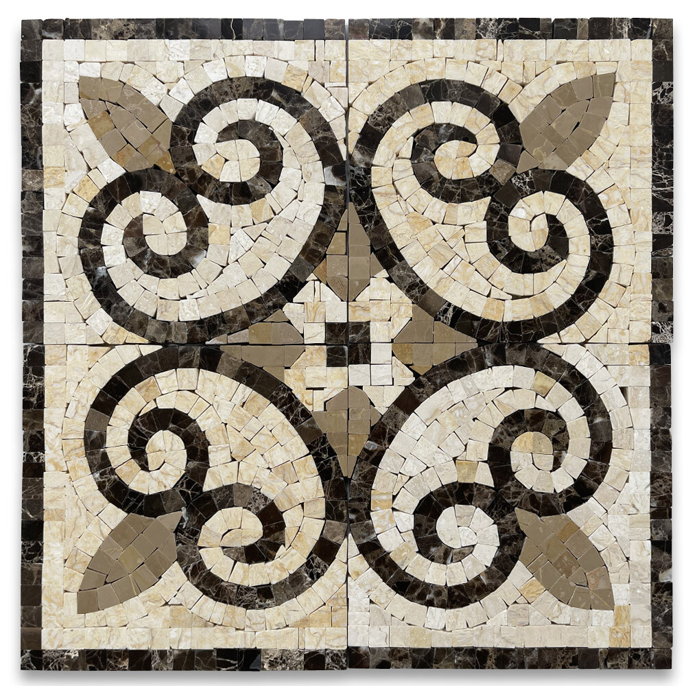 B0077CP Marble Mosaic Border Accent Tile Chandelier Emperador 5.9×5.9 Polish