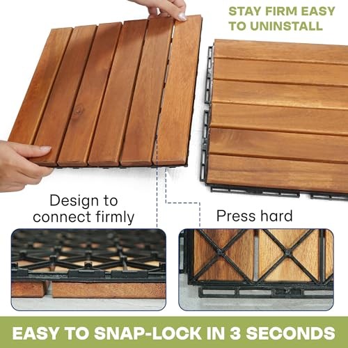 Interlocking Deck Tiles 12”x12”, 9 Pcs – 9 Square Ft Natural – Striped Pattern