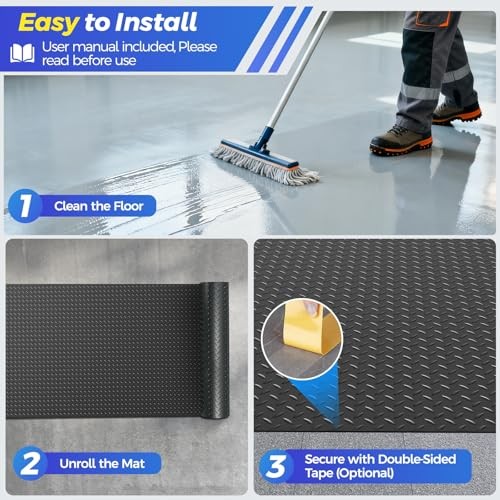 4×7 FT Diamond Plate Flooring Roll – 2.8mm Thickened Garage Floor Mat – 4×7 FT