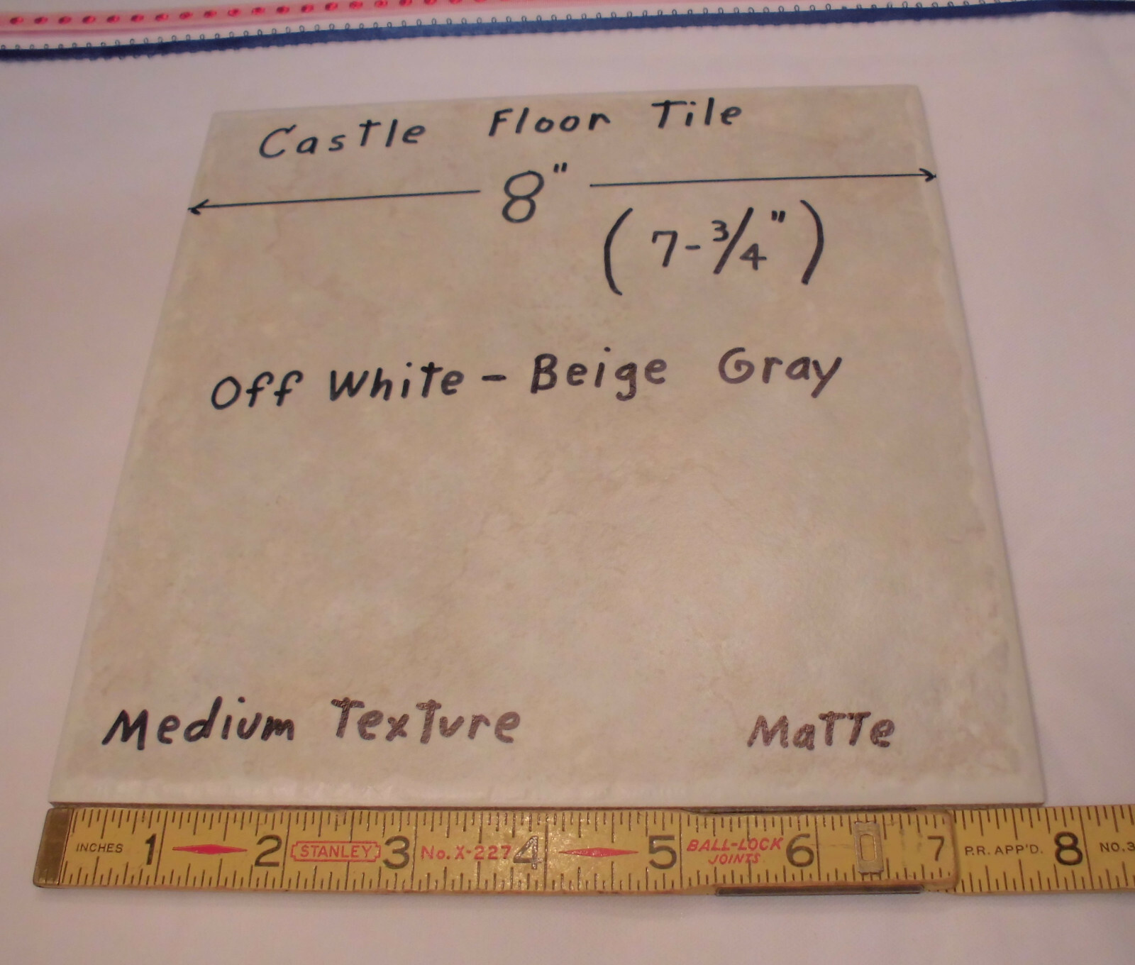 1 pc. Textured Off-White + Gray-Beige Ceramic Floor Tile 8″ X 8″ size 7-3/4″