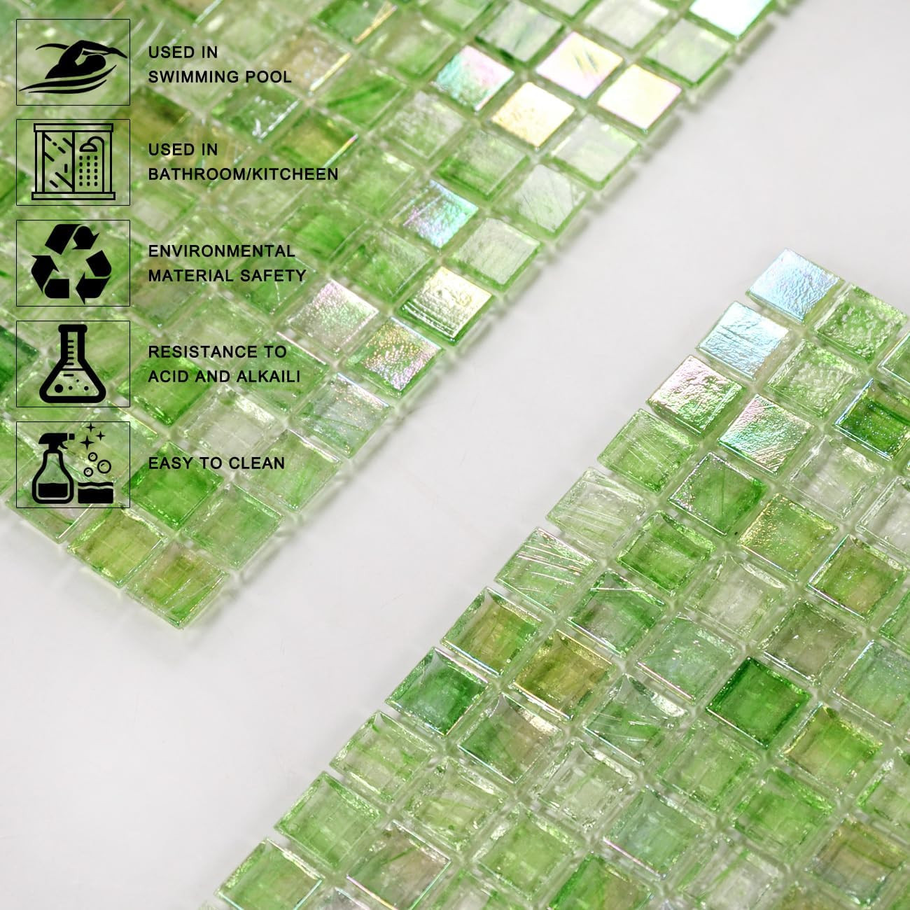 Covers 5.75 Sq.Ft Glue down Mosaic Tile – 0.4″X0.4″ Translucent Iridescent Glass