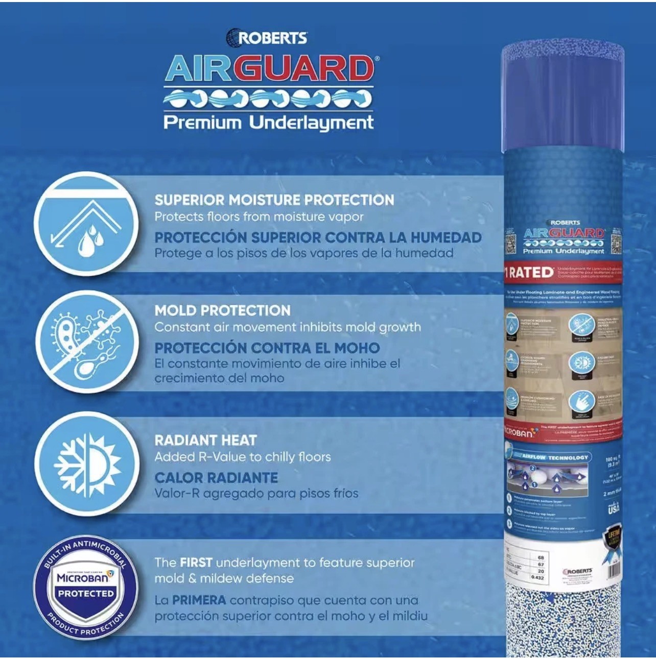 Airguard 100 Sq. Ft. 40 In. X 30 Ft. X 2 Mm 5-In-1 Underlayment with Microban fo