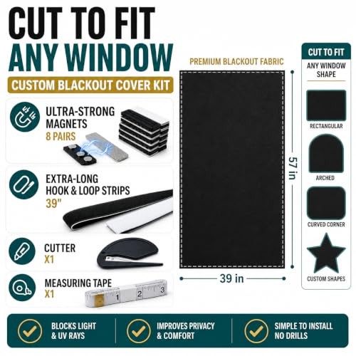 100% Blackout Curtains for Bedroom, Blackout Blinds No Drill with 57″W x 39″H