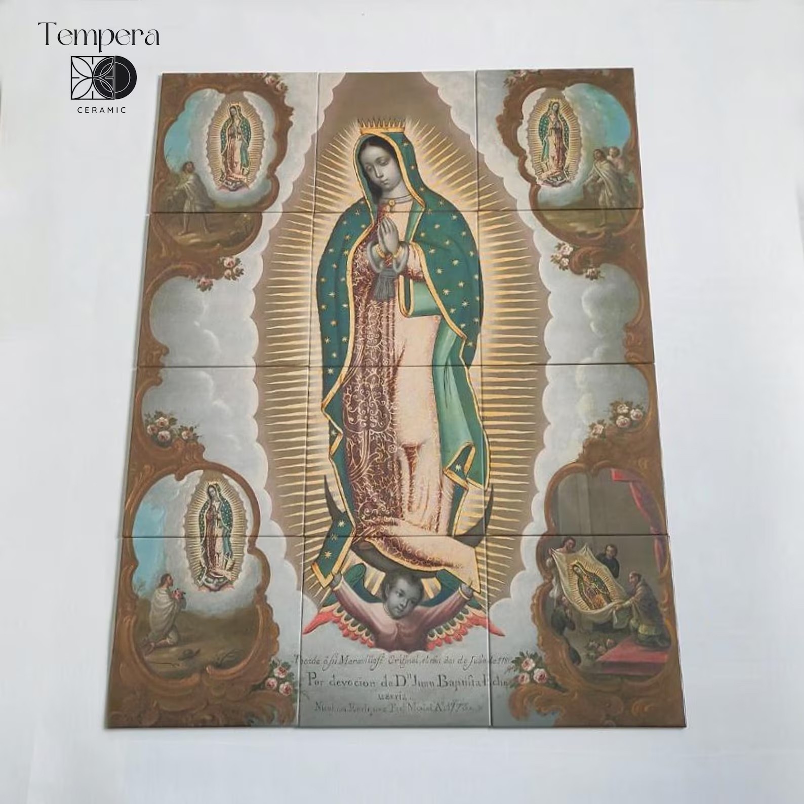 Virgin of Guadalupe Tiles Mural, Sacred Mexican Icon tile mosaic, Religious icon
