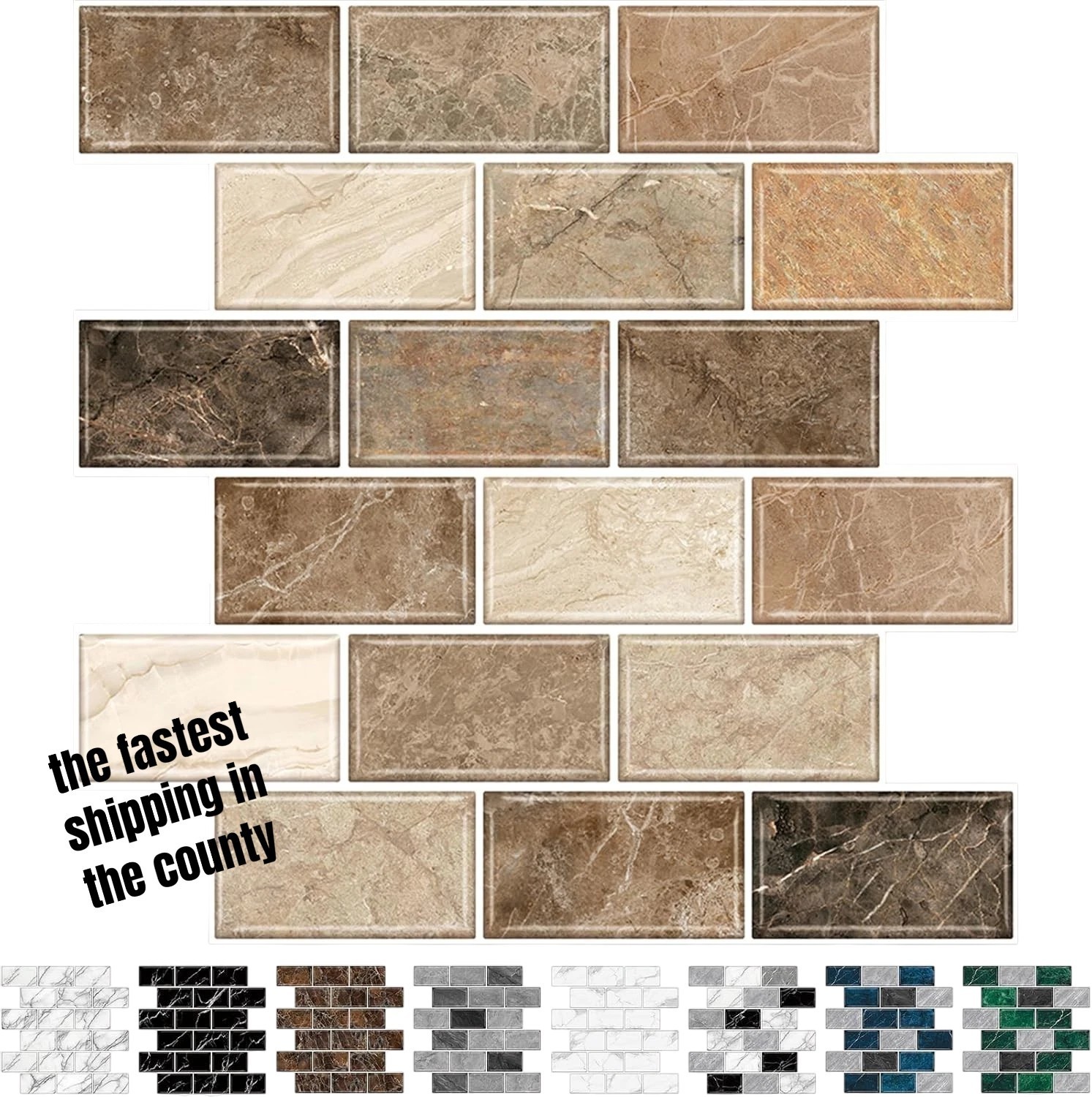 10-Sheet Peel & Stick Backsplash Tiles 12″x12″ Brown Marble for Kitchen Bathroom