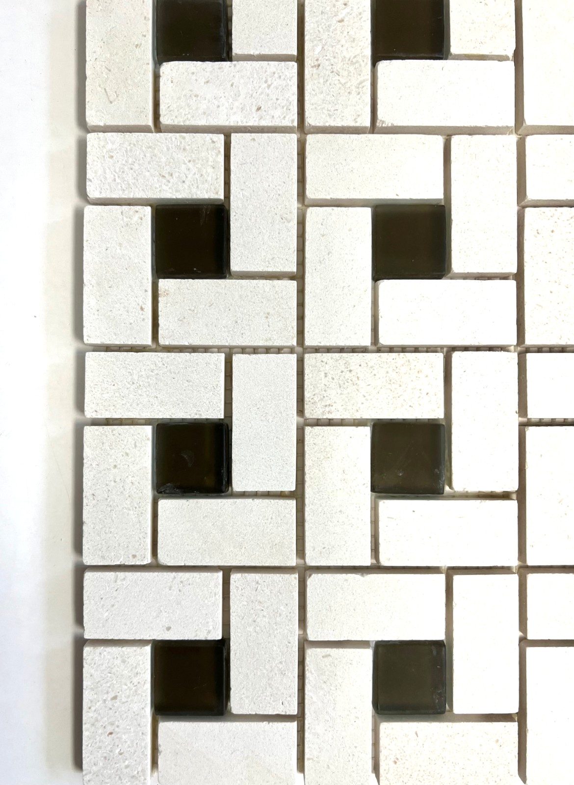 1X2 Pinwheel Vanilla Limestone with Chocolate frosted glass Mosaic Wall Tile