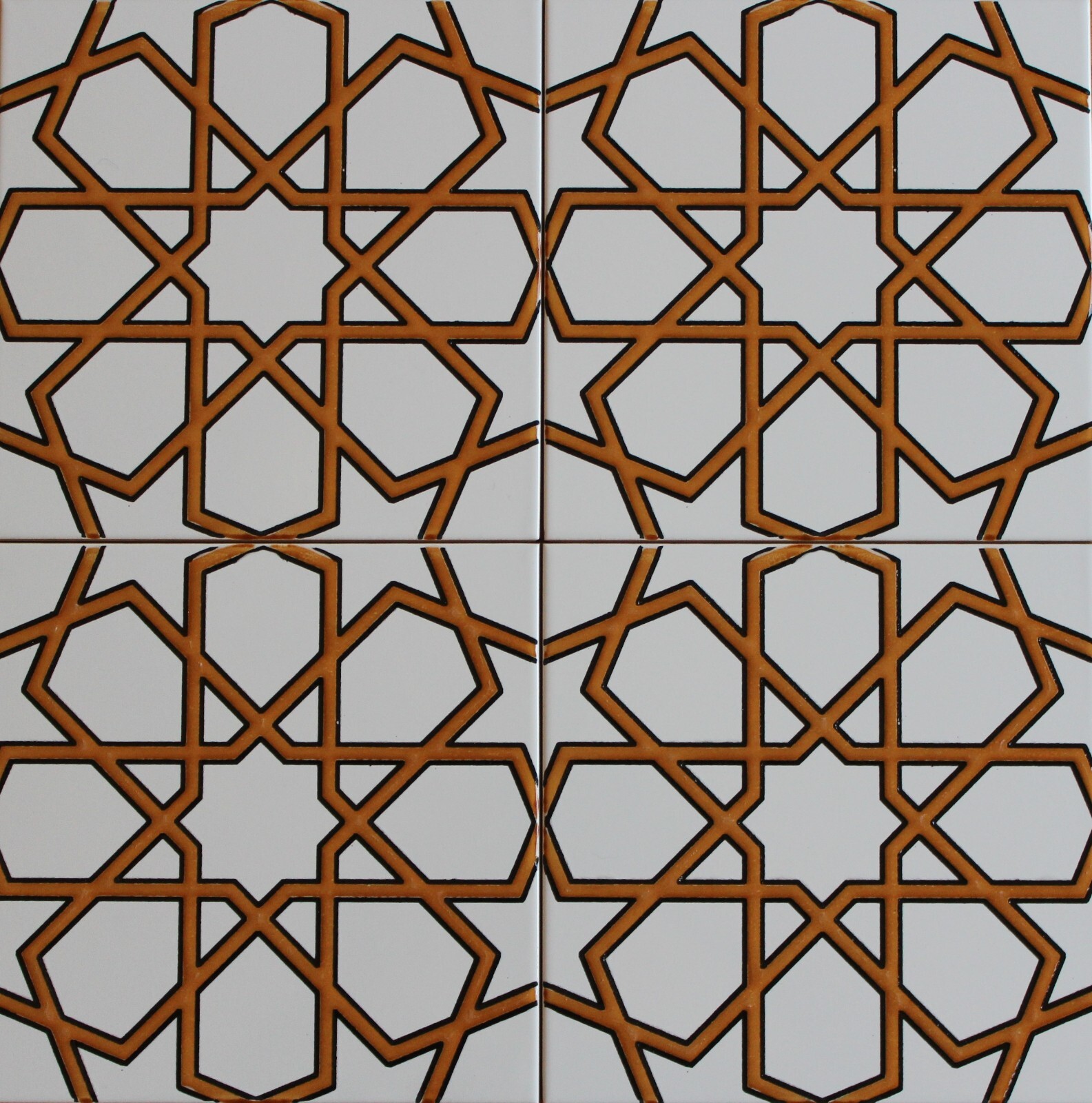 16″x16″ (40cmx40cm) Iznik Raised Mustard & White Geometric Pattern Ceramic Tile