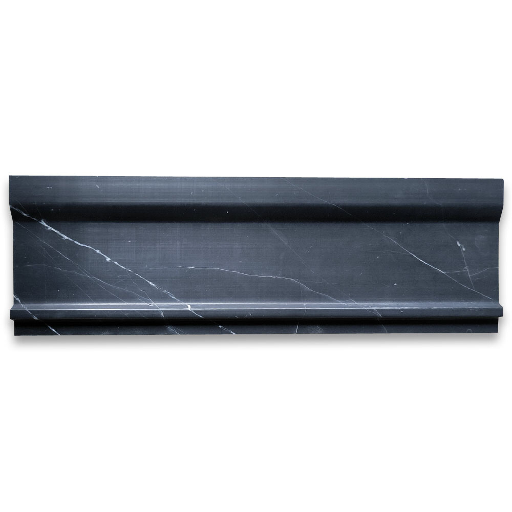 N03H Nero Marquina Black Marble 4×12 Plaza Trim Molding Honed