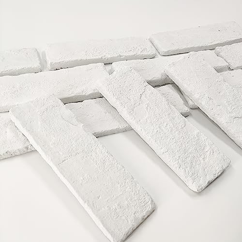 40 Pcs White Thin Brick Veneers, 2.4″ x 7.9″ Wall Brick, 3D Faux Brick for