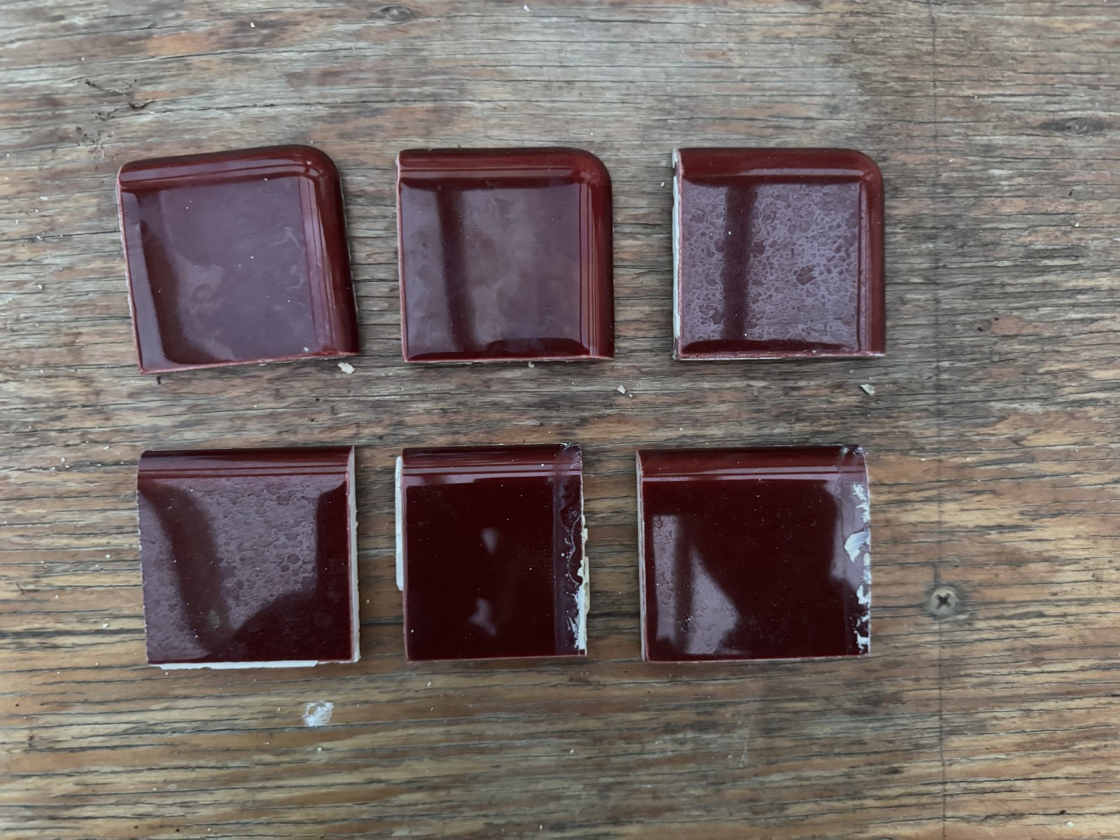 Vintage Mid Century Gladding McBean Pink & Burgundy ceramic tiles various sizes