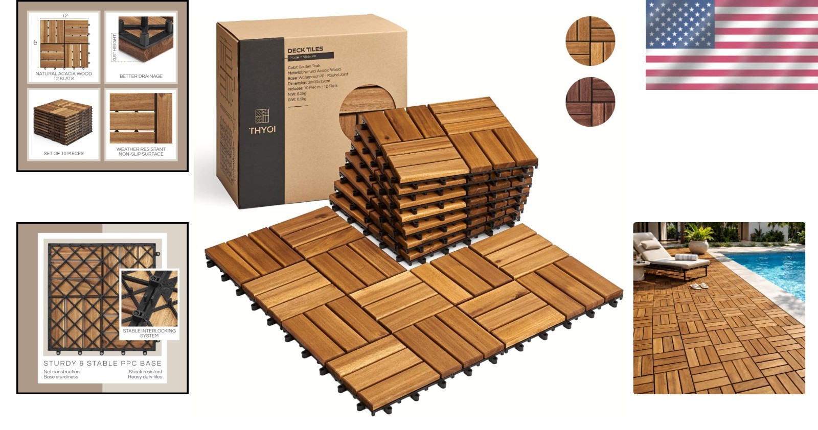 Stylish Golden Teak Interlocking Deck Tiles – Perfect for Backyard Elegance