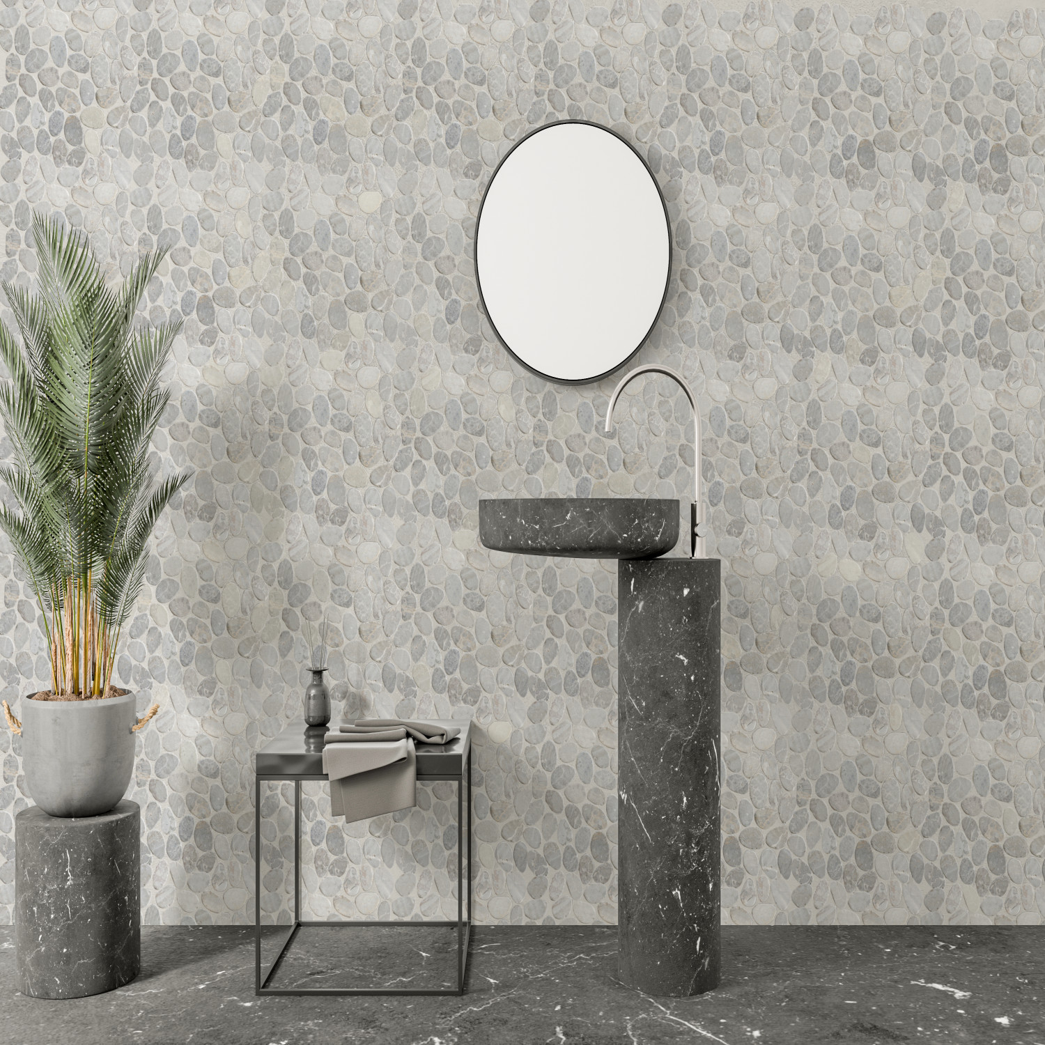 Smoke Grey Sliced Pebble Mosaic Wall & Floor Tile ($11.37/SqFt)