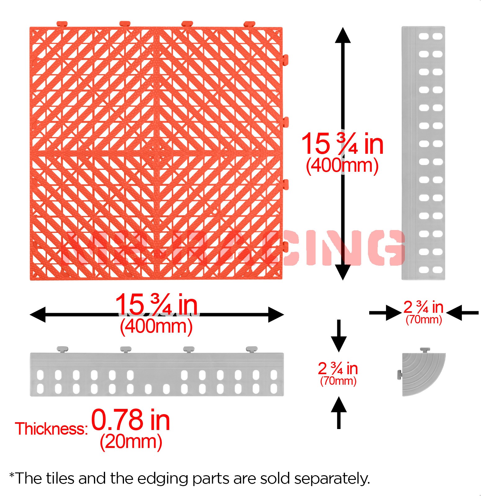42pcs 16″x16″ Red Garage Floor Mat Perforated Flooring Tile Shop Interlocking