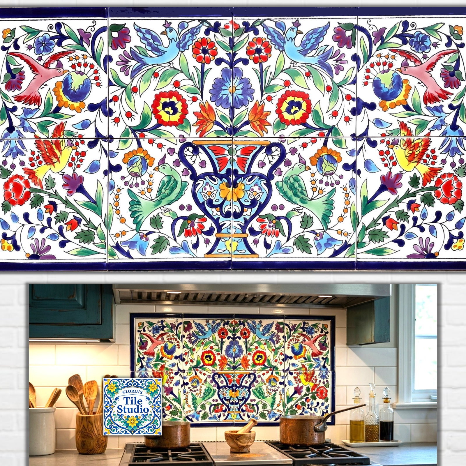 12inx24in Floral Design Ceramic Tiles Wall Art Mosaic Mural Kitchen Backsplash