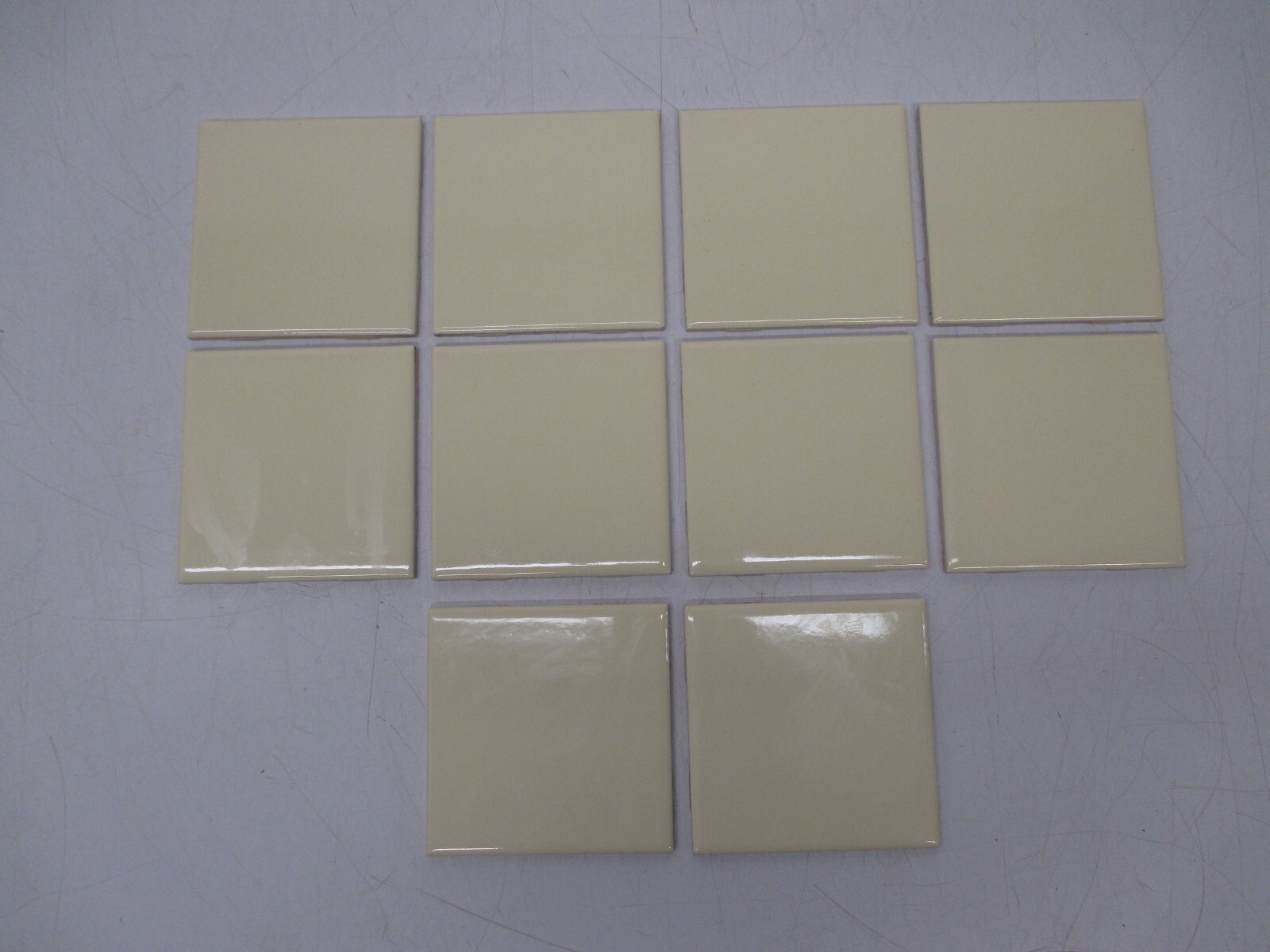 Set 10 Vtg NOS Ceramic Tile Light Yellow MCM 4 1/4″ Square Tiles Kitchen Bath