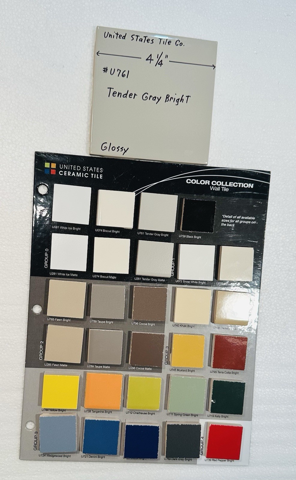 1 pc. Tender Gray: 4-1/4″ Glossy Ceramic Tile by United States Tile Co. #U-761