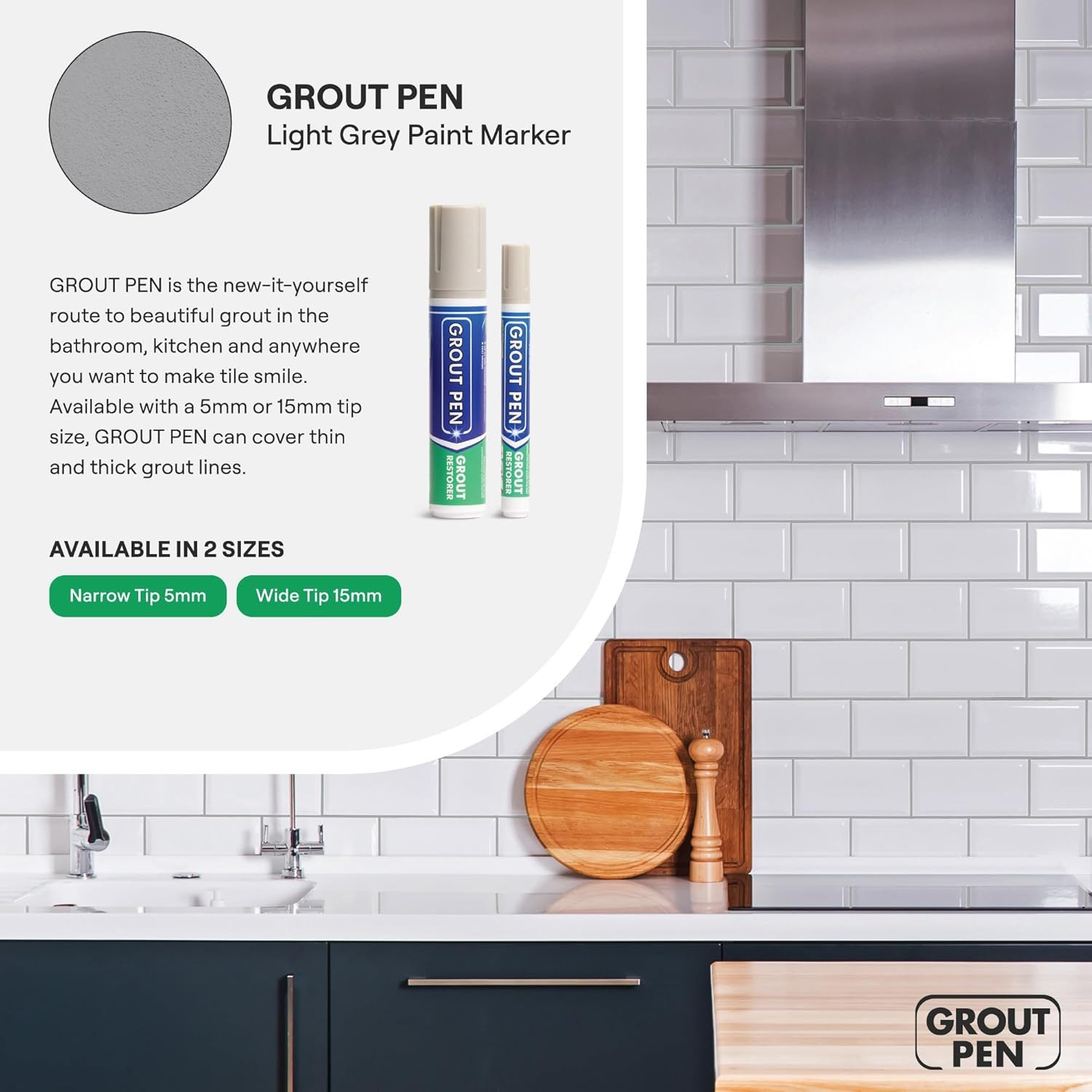 Grout Pen Light Grey Tile Grout Paint Marker – Wide 15mm Tip (20ml) | Waterpr…