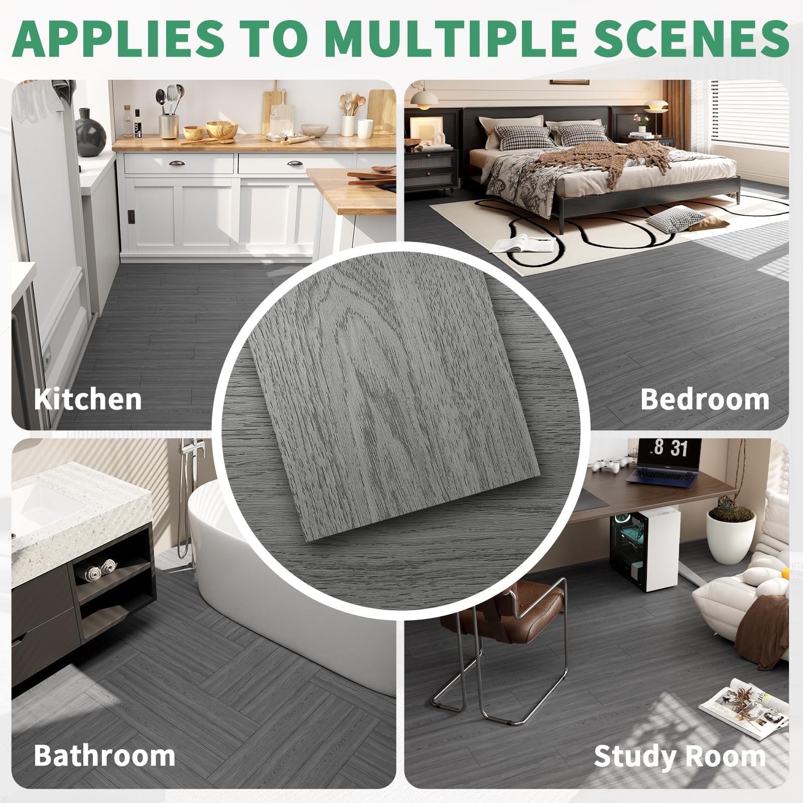 54 Sq.Ft. Peel and Stick Vinyl Floor Tiles 36″ x 6″ Wood Look Planks, 36 Pack…