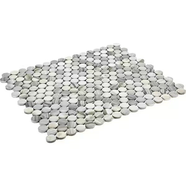 Daltile Lamora Marble Coastal Blue 11×13 Glazed Ceramic Penny Round Mosaic Tile