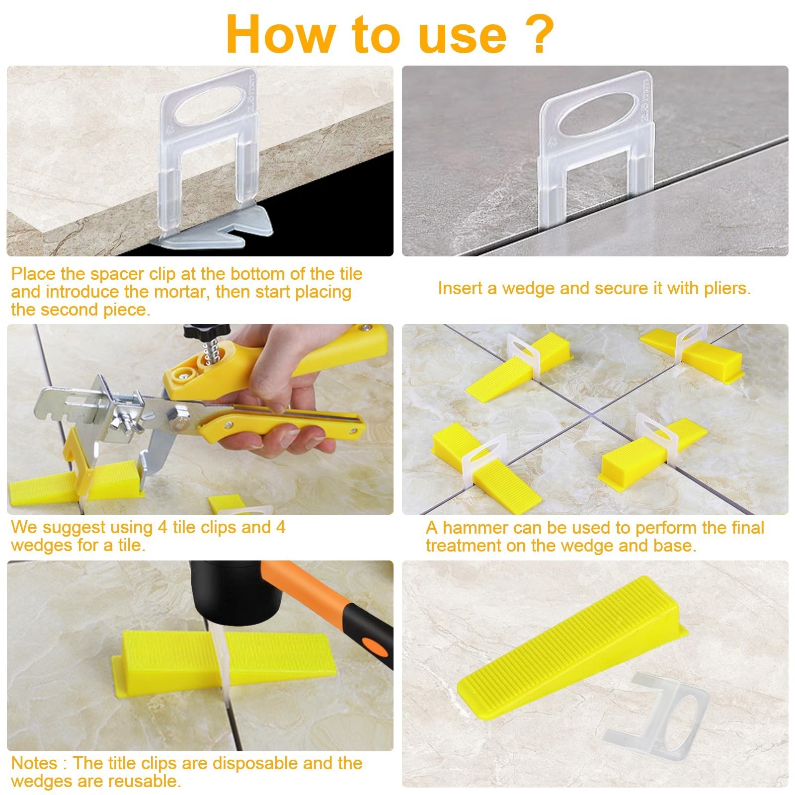 Tile Leveling System Kit – 600 Tile Spacers Clips, 200 Reusable Wedges & Pliers