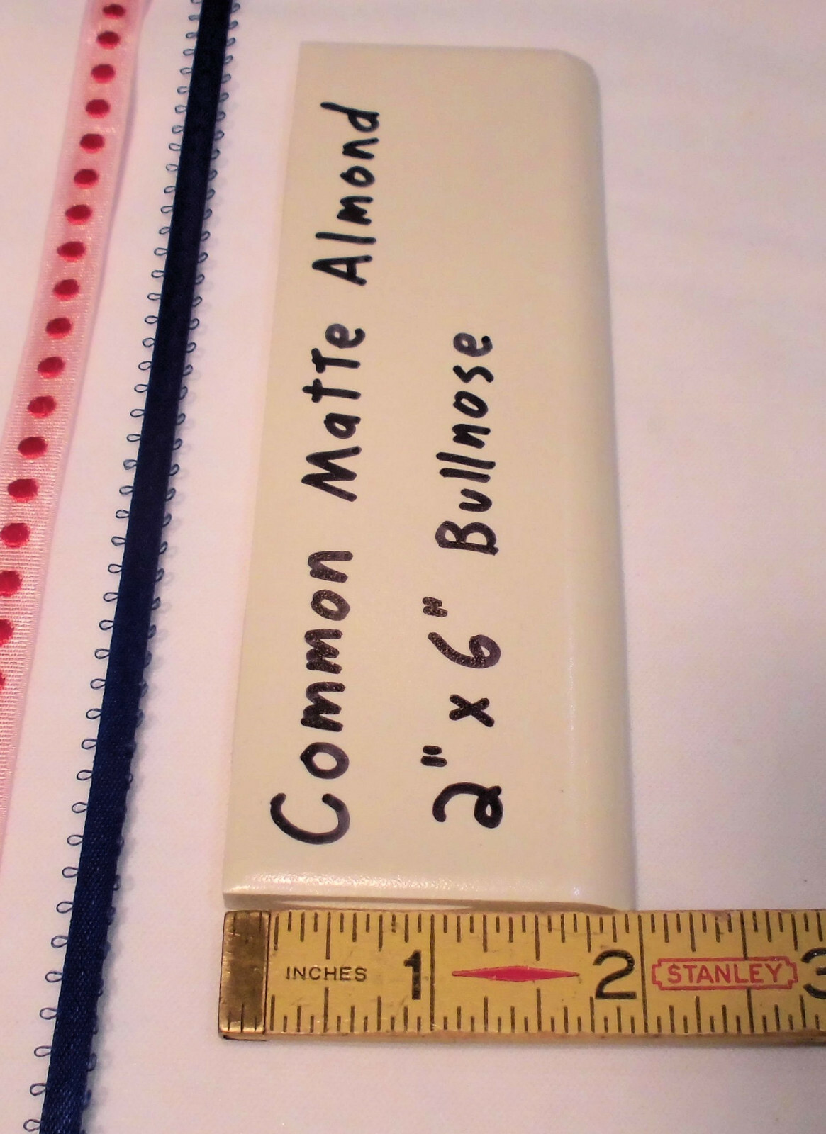 1 pc. Vintage Ceramic Bullnose Tile 2” X 6” *Matte Almond* Flat-Surface Type