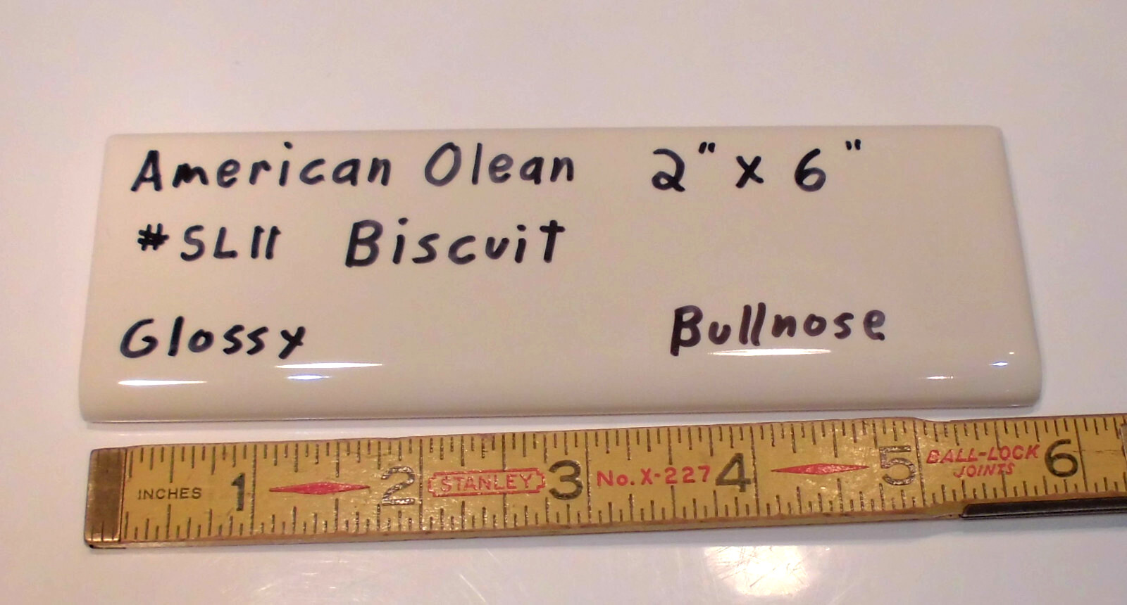 1 pc. Gloss Biscuit: 2″ X 6″ Surface Bullnose Ceramic Tile, by American Olean