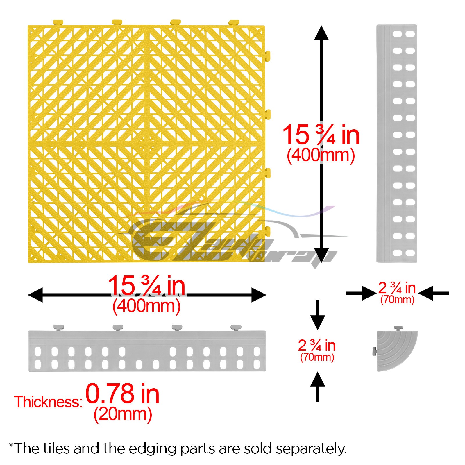 42pcs 16″x16″ Yellow Garage Floor Mat Perforated Flooring Tile Shop Interlocking